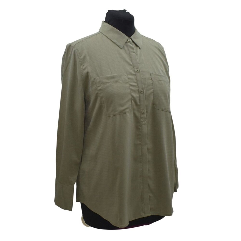 Chicos Blouse Top Silky Soft Dobby Textured Half Placket Womens Size 2 Large NWT